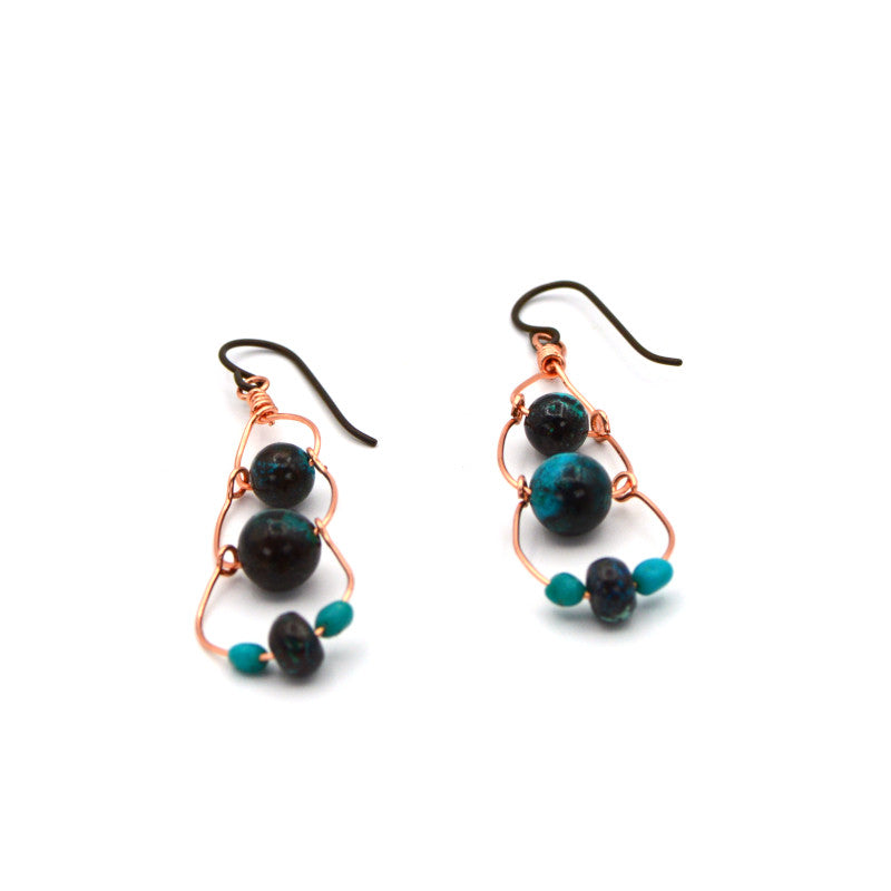 Mile High Ranch, Bisbee, AZ-Inspired Shattuckite and Sleeping Beauty Turqoise 3-Tier Earring