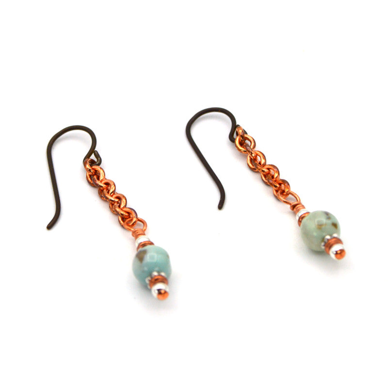 Blue Terra Agate Copper Beaded Chain Drop Earring