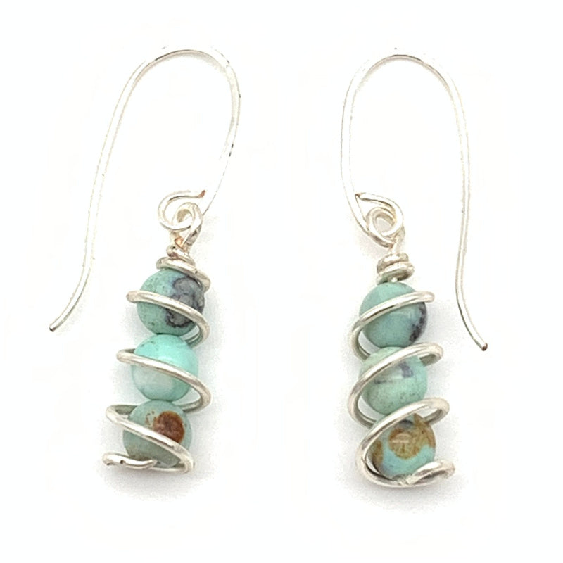 3-stone Terra Agate Non-tarnish Silver-plated Silver Column Earrings with Shepherd's Hook