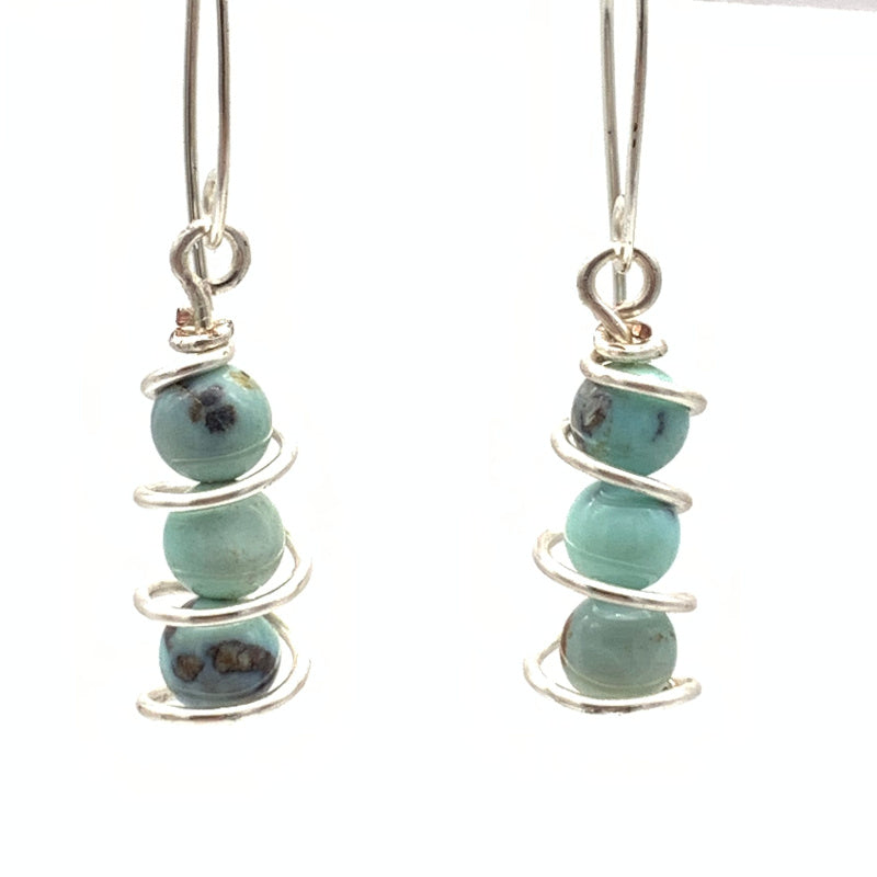 3-stone Terra Agate Non-tarnish Silver-plated Silver Column Earrings with Shepherd's Hook