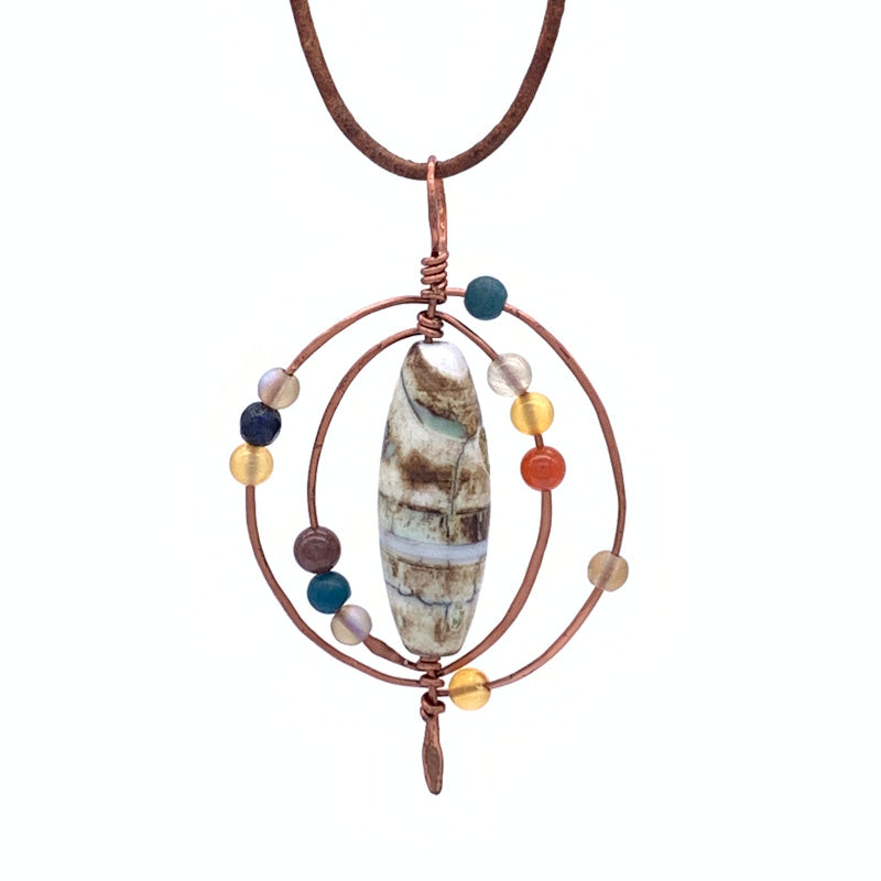 Orbit Multi-stone, Hammered, and Wire-Wrapped Pendant/Necklace