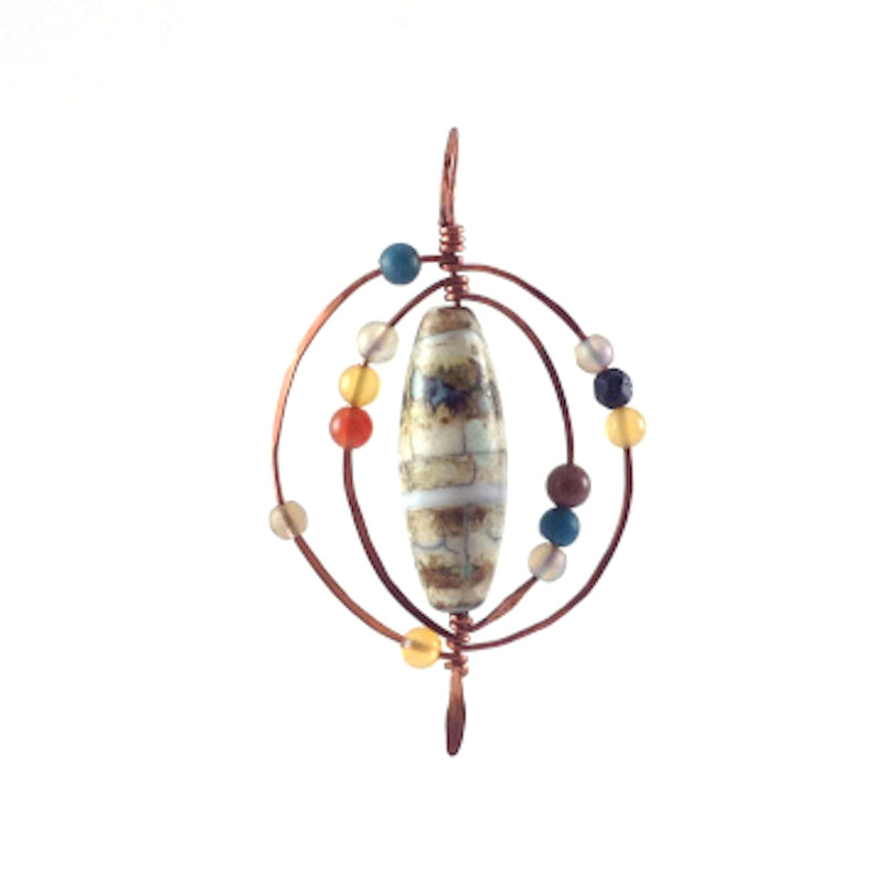 Orbit Multi-stone, Hammered, and Wire-Wrapped Pendant/Necklace