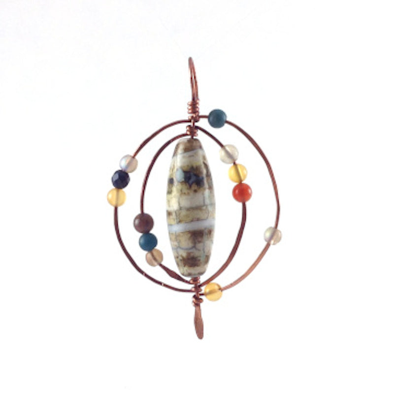 Orbit Multi-stone, Hammered, and Wire-Wrapped Pendant/Necklace