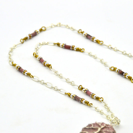 Small Tree of Life - Wire-Wrapped on 20 mm Coin-Shape Rhodonite