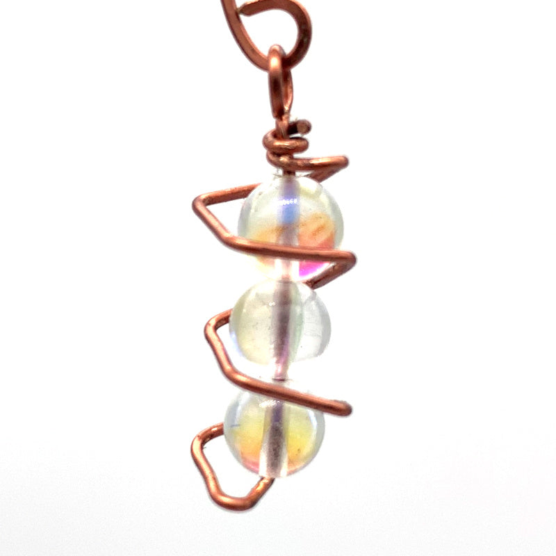 3-bead Iridescent Specialty Glass Non-tarnish Antique Copper Square Column Earrings