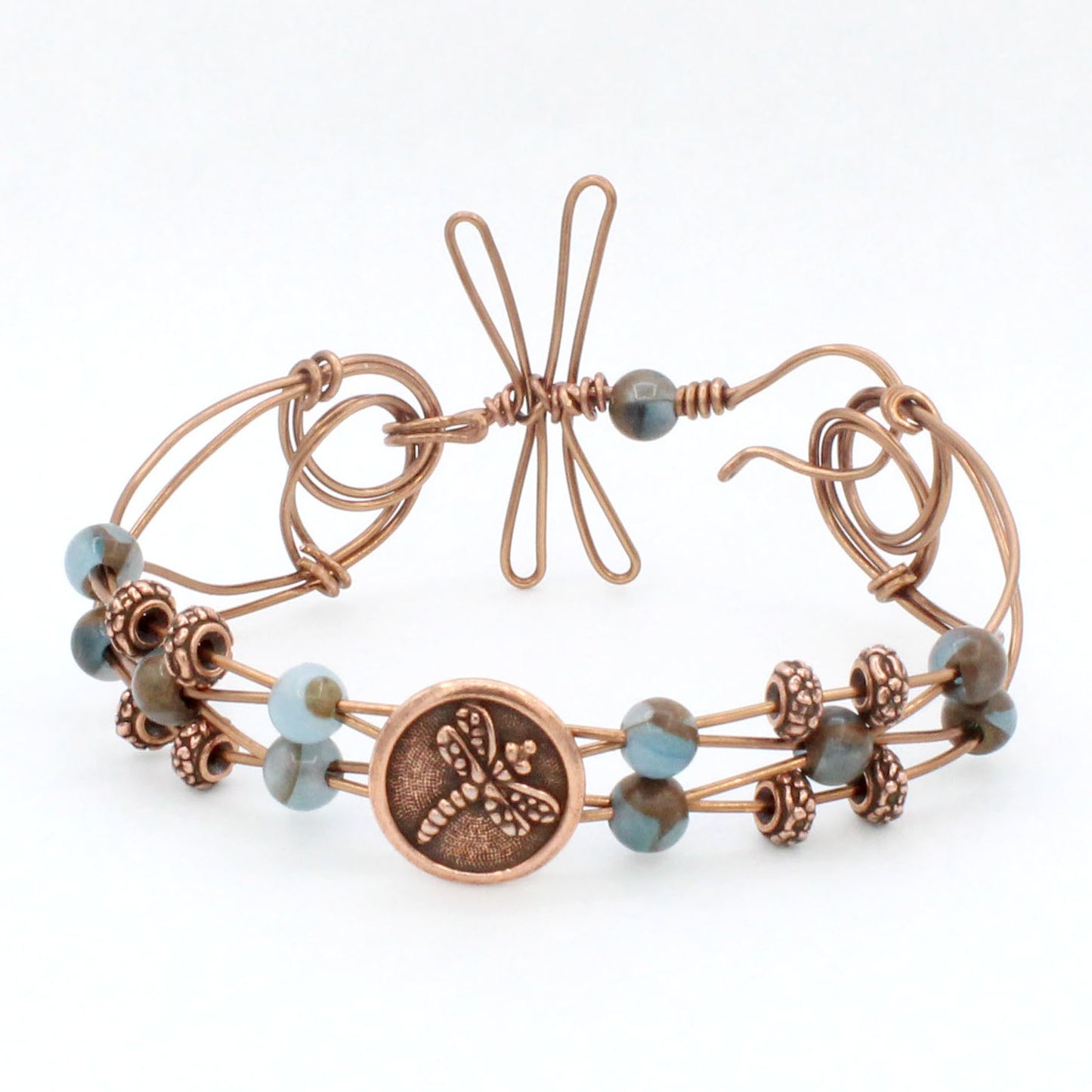 Dragonfly, Antique Copper, Sky Blue Quartz, Bronzite Bangle