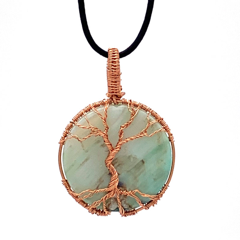 Tree of Life - Wire-Wrapped on 30 mm Round Coin Blue Terra Agate