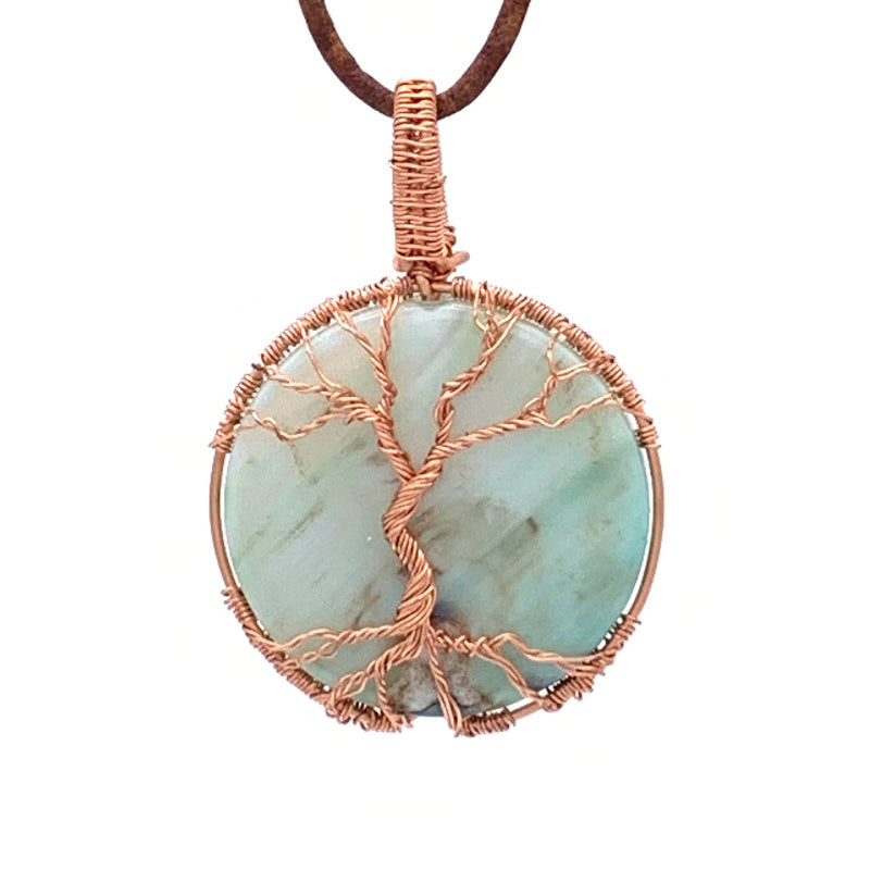 Tree of Life - Wire-Wrapped on 30 mm Round Coin Blue Terra Agate