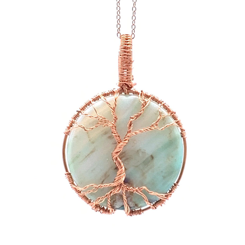 Tree of Life - Wire-Wrapped on 30 mm Round Coin Blue Terra Agate