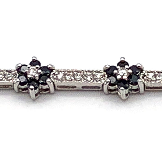 Vintage Lind-Gal, Inc., (LG marked) Silvertone, Crystal and Black Rhinestone Bracelet; Circa 1950