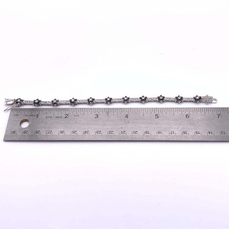Vintage Lind-Gal, Inc., (LG marked) Silvertone, Crystal and Black Rhinestone Bracelet; Circa 1950