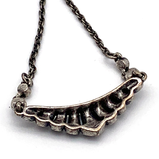 Vintage Antique Silver/Pewter tone Black and Clear Rhinestones, Art Deco-Style Chevron focal Necklace, Lobster claw clasp, unmarked