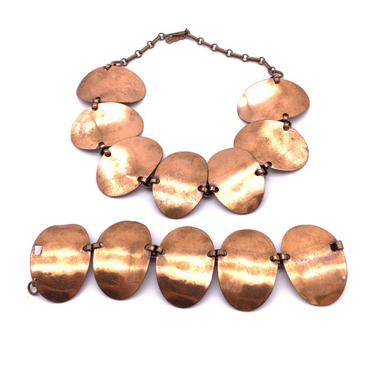 Vintage Copper Necklace/Bracelet Set, Mid-century Modernist, Circa 1950 - Back View
