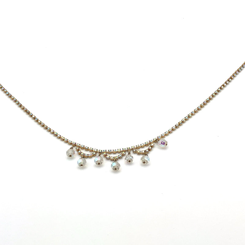Vintage Iridescent Bead and Rhinestone Cupchain Garland/Fringe Necklace