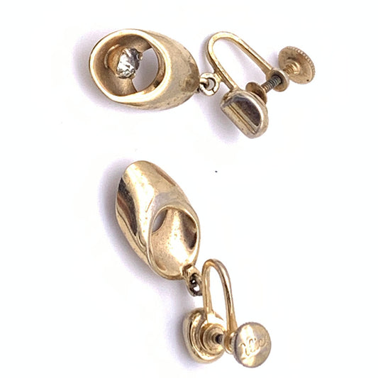 Vintage Goldtone and Clear Rhinestone, Screwback Drop Earrings, marked Alice Jewelry Co.