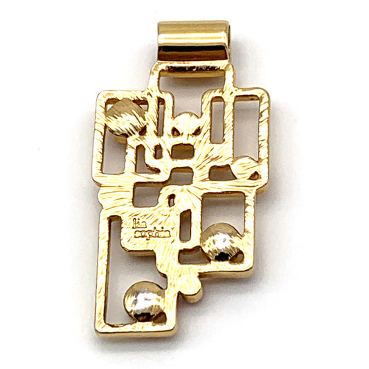 Vintage Lia Sophia Goldtone and Rhinestone Pendant - Back View