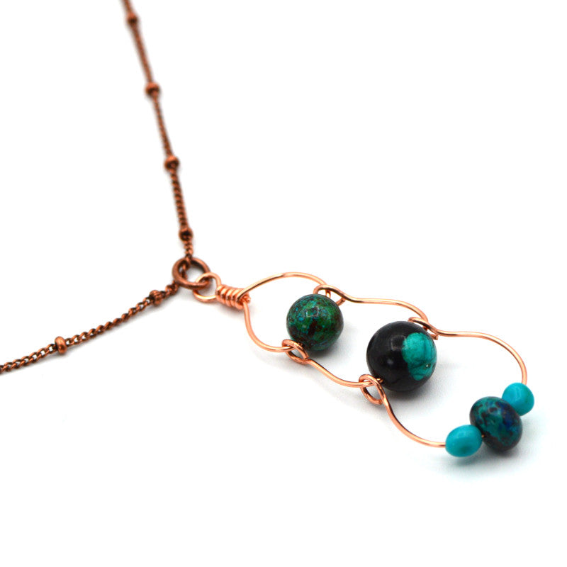 Mile High Ranch, Bisbee, AZ-Inspired Shattuckite and Sleeping Beauty Turquoise 3-Tier Necklace with Satelite Chain
