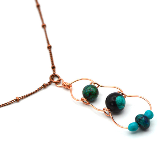 Mile High Ranch, Bisbee, AZ-Inspired Shattuckite and Sleeping Beauty Turquoise 3-Tier Necklace with Satelite Chain