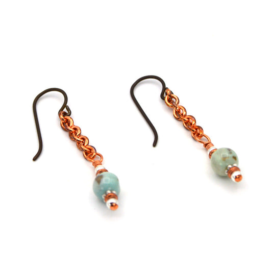Blue Terra Agate Copper Beaded Chain Drop Earring