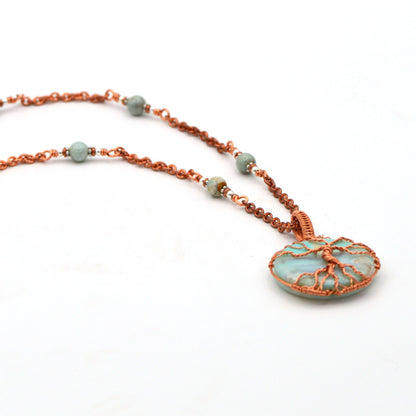 Tree of Life - Wire-Wrapped on 30 mm Round Coin Blue Terra Agate