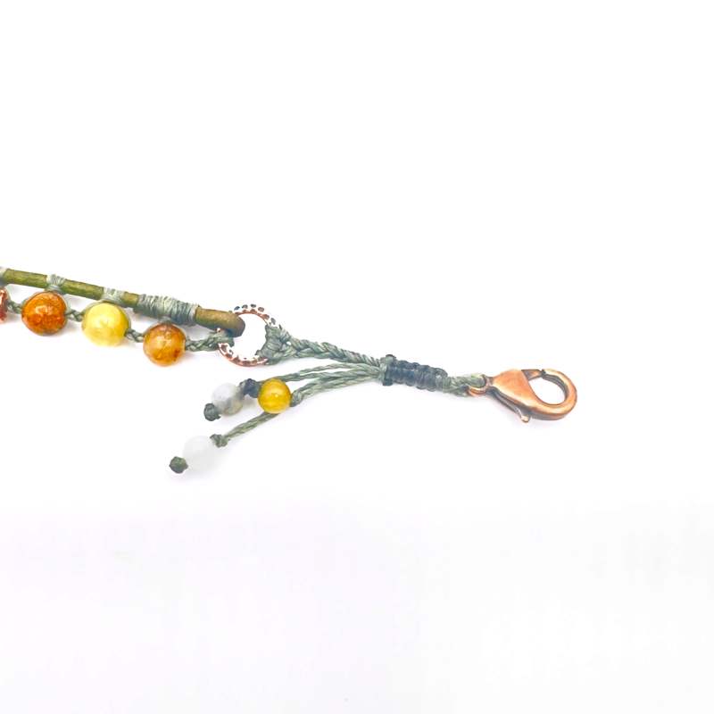 Flower Jade and Natural Green Leather Bracelet
