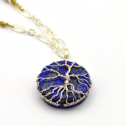 Small Tree of Life - Wire-Wrapped on 20 mm Coin-Shape Lapis