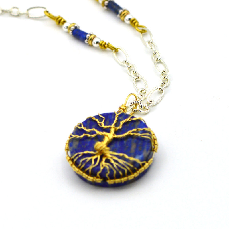 Small Tree of Life - Wire-Wrapped on 20 mm Coin-Shape Lapis