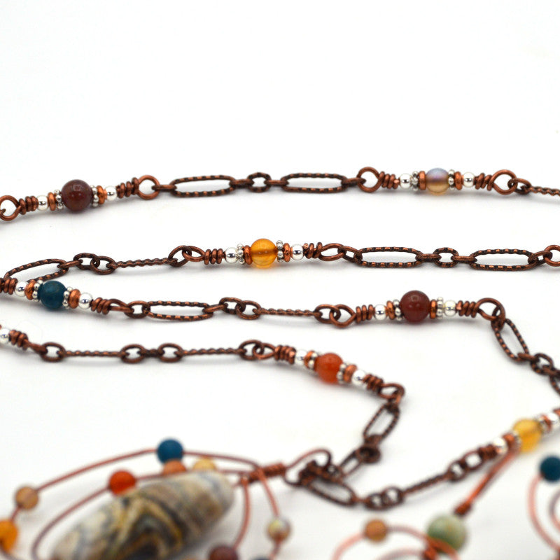 Orbit Multi-stone, Hammered, and Wire-Wrapped Pendant/Necklace