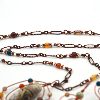 Orbit Multi-stone, Hammered, and Wire-Wrapped Pendant/Necklace