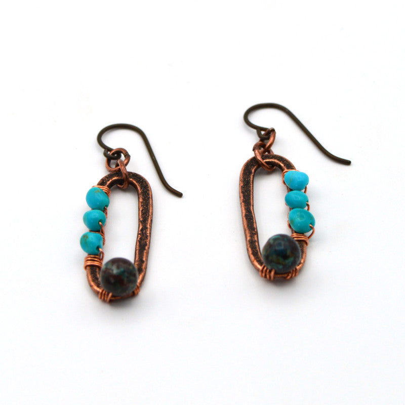 Mile High Ranch, Bisbee, AZ-inspired Shattuckite and Sleeping Beauty Mine Copper Oval Earrings