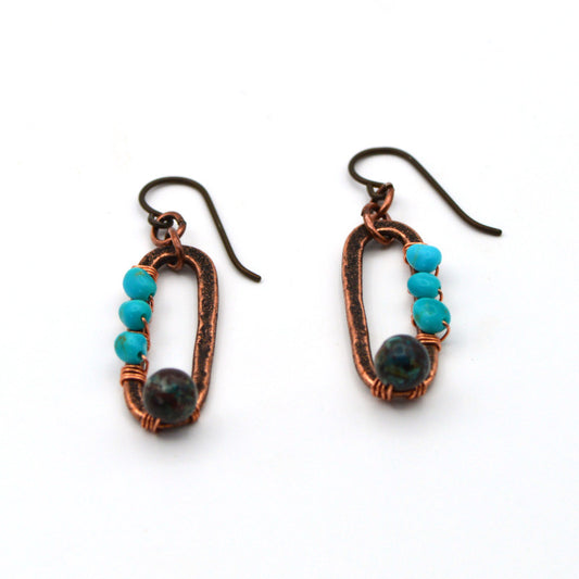 Mile High Ranch, Bisbee, AZ-inspired Shattuckite and Sleeping Beauty Mine Copper Oval Earrings