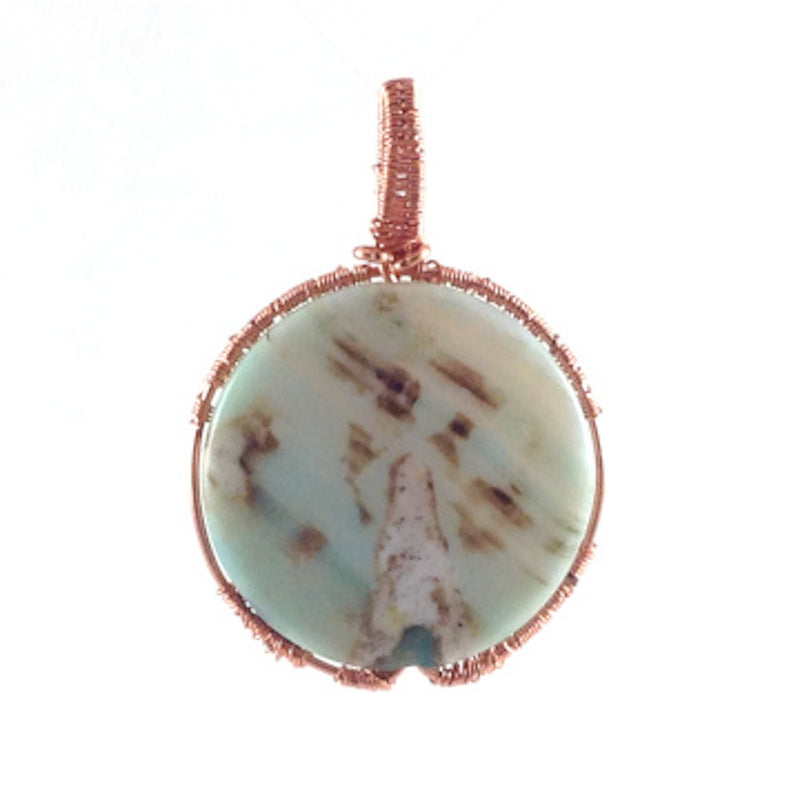 Tree of Life - Wire-Wrapped on 30 mm Round Coin Blue Terra Agate - Back View