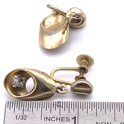 Vintage Goldtone and Clear Rhinestone, Screwback Drop Earrings, marked Alice Jewelry Co. showing measurement
