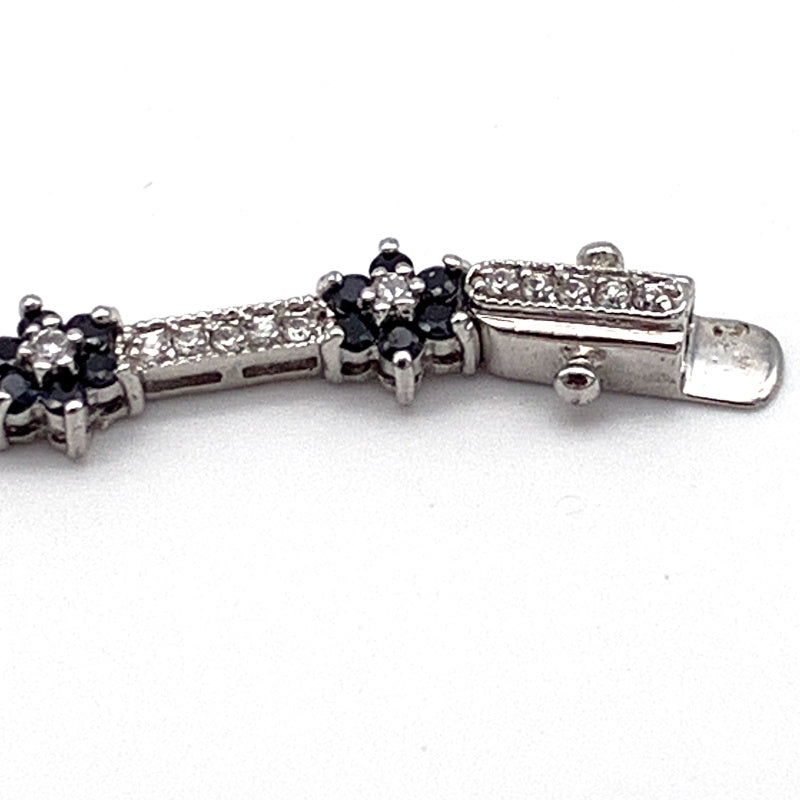 Vintage Lind-Gal, Inc., (LG marked) Silvertone, Crystal and Black Rhinestone Bracelet; Circa 1950