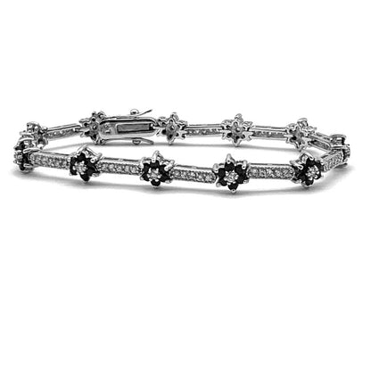 Vintage Lind-Gal, Inc., (LG marked) Silvertone, Crystal and Black Rhinestone Bracelet; Circa 1950