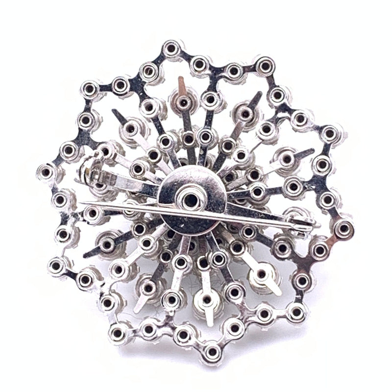 Vintage Clear Rhinestone Brooch, Silvertone, unmarked - Back View