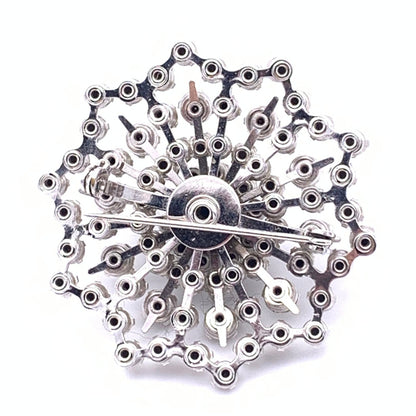 Vintage Clear Rhinestone Brooch, Silvertone, unmarked - Back View
