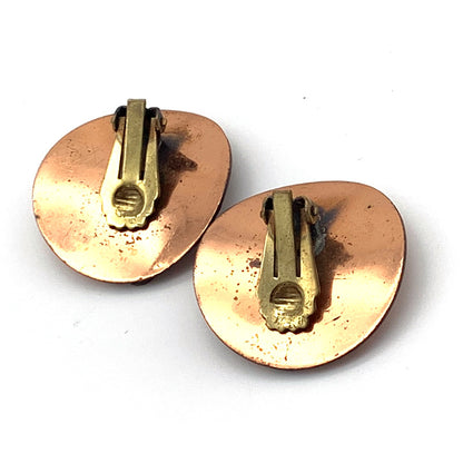 Vintage Copper Earrings, Clip back, Circa 1950, Modernist Style - Back View