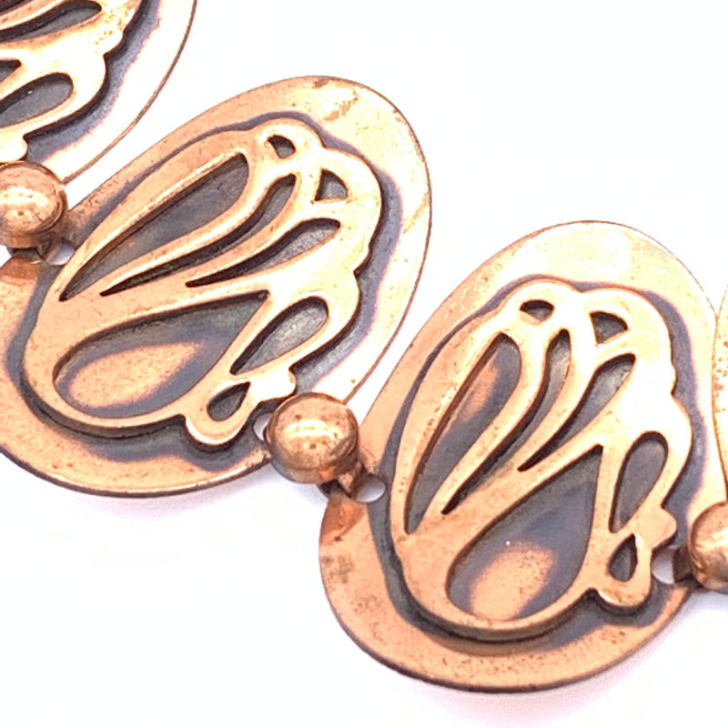 Vintage Copper Necklace/Bracelet Set, Mid-century Modernist, Circa 1950 - Close-up View