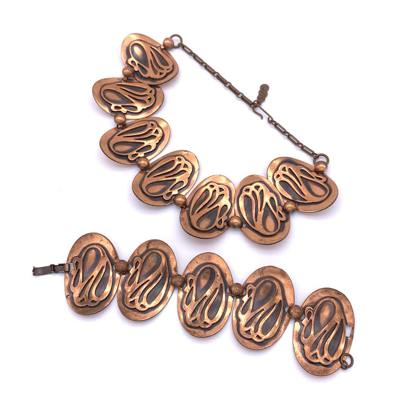 Vintage Copper Necklace/Bracelet Set, Mid-century Modernist, Circa 1950 - Front View