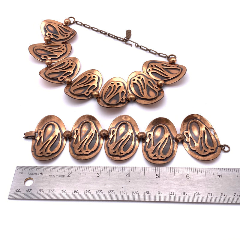 Vintage Copper Necklace/Bracelet Set, Mid-century Modernist, Circa 1950 - showing measurement