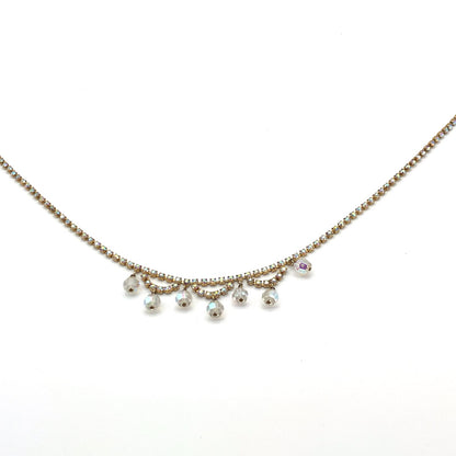 Vintage Iridescent Bead and Rhinestone Cupchain Garland/Fringe Necklace