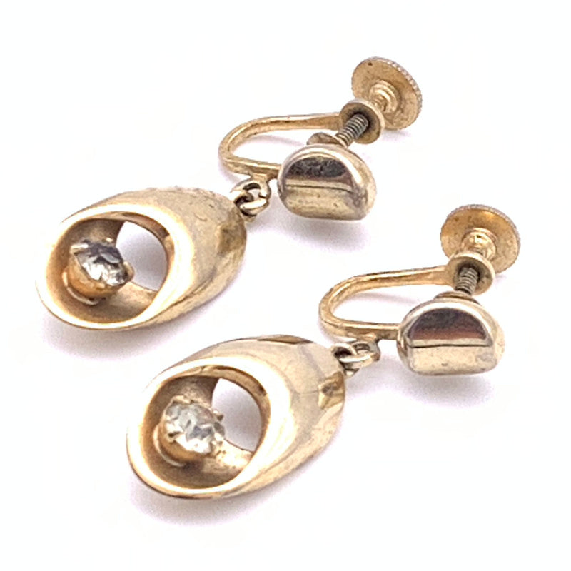 Vintage Goldtone and Clear Rhinestone, Screwback Drop Earrings, marked Alice Jewelry Co.