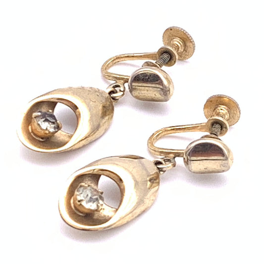 Vintage Goldtone and Clear Rhinestone, Screwback Drop Earrings, marked Alice Jewelry Co.